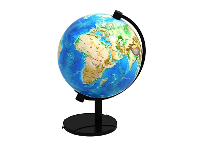Decorative Ornament Set With Blue Ocean Brown Land Globe And Black Stand Base 3d model