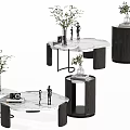 Modern Marble Top Coffee Table with Black Base Decorative Vases Figurines and Camera 3d model