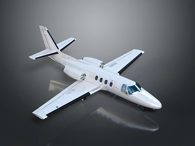 Sleek White Small Private Jet With Twin Engines And Cockpit Windows 3d model