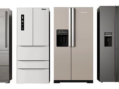 Modern Refrigerators With Various Designs Double French Door Drawer In Silver White Beige Dark Gray 3d model