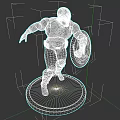 Captain America 3D Model in Blue Uniform with Star Emblem and Shield on Base