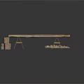 Ancient Wooden Beam Structure With Stone Base And Support Stand 3d model