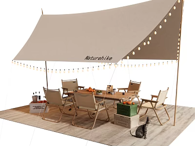NatureLife Outdoor Table With Canopy String Lights And Chairs For Patio Leisure 3d model