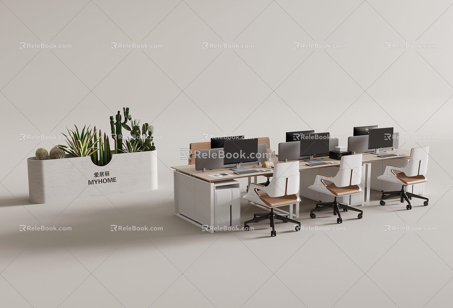 Modern desk green plant partition wall model