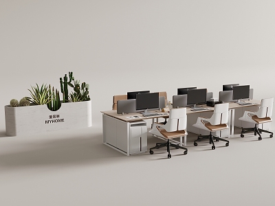 Modern desk green plant partition wall model