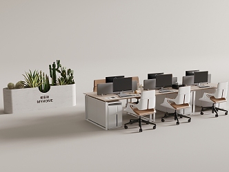 Modern desk green plant partition wall 3d model