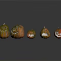 Colorful Decorative Pumpkins With Smiley Faces In Various Sizes For Home Use