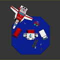 Game And Movie Robot Character With Red White Design Ambulance Fire Truck Vehicles And Display Stand