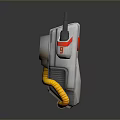 Futuristic Silver Sci Fi Weapon With Antenna Blue Red Circular Logo And Golden Pipes