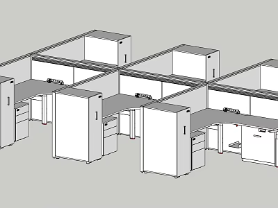 Modern Office Desk Cubicle Layout With Multiple Workstations Drawers And Cabinets 3d model