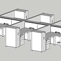 Modern Office Desk Cubicle Layout With Multiple Workstations Drawers And Cabinets