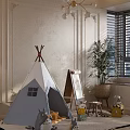 Cozy Playroom Interior With Tepee Tent Easel Stuffed Toys And Decorative Walls