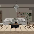 Guest Restaurant Sofa Coffee Table Dining Table and Chair Side Cabinet Chandelier Single Chair 3d model