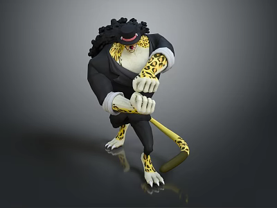Anthropomorphic Leopard Character In Black Suit With Yellow Spots Standing Pose Design 3d model