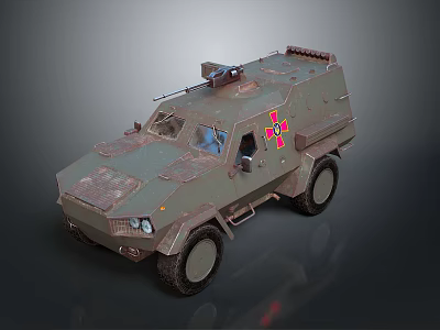 Tactical Armored Military Vehicle With Green Exterior Four Wheel Drive And Roof Mounted Weapon 3d model