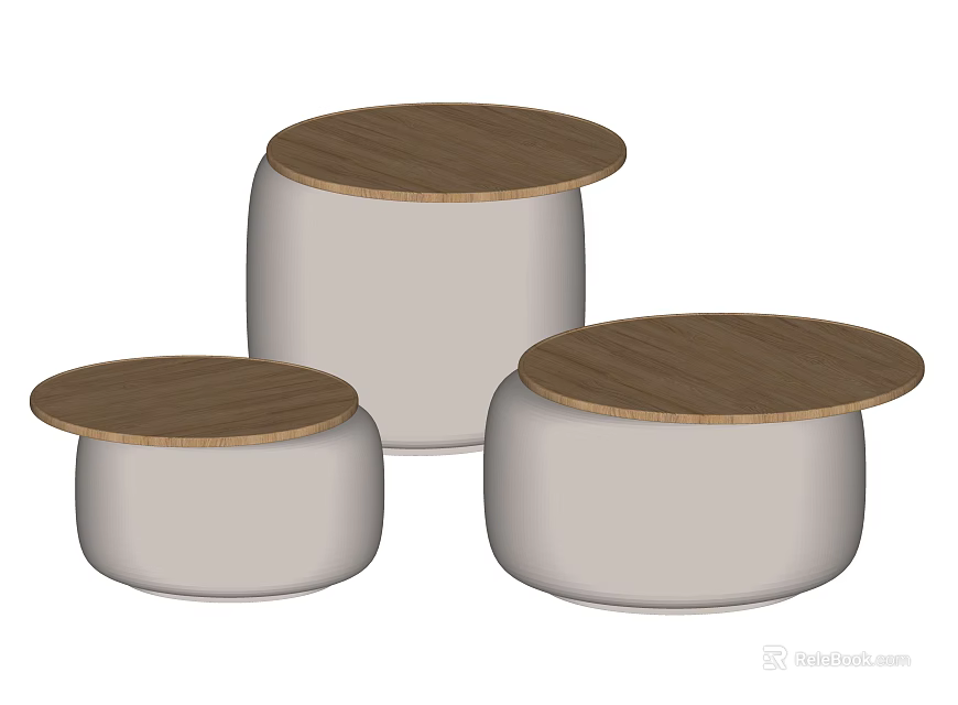 Round Nesting Side Tables With Wooden Top And White Base 3d model