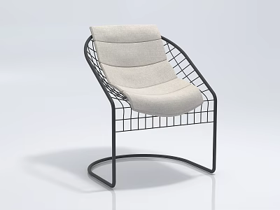 Modern Leisure Chair With Black Metal Frame Curved Base And Light Gray Upholstered Cushion 3d model