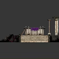 Mystical Ceremonial Altar Scene With Stone Platform Steps Purple Cloth And Golden Candelabras