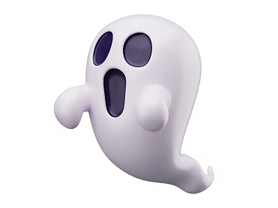 Cute White Cartoon Ghost Character With Big Eyes Open Mouth And Small Arms 3d model