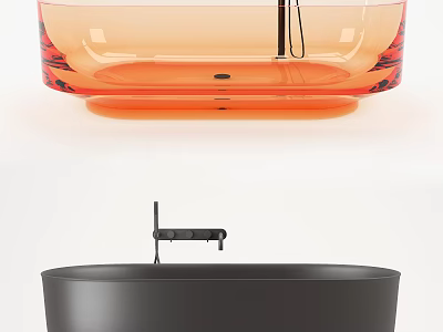 Orange Transparent Bathtub With Red Accents And Black Bathtub With Modern Faucet 3d model