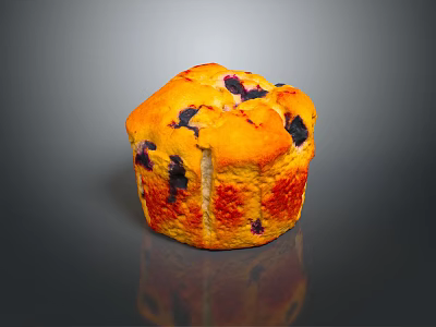 Golden Freshly Baked Blueberry Muffin With Moist Texture And Visible Berries 3d model