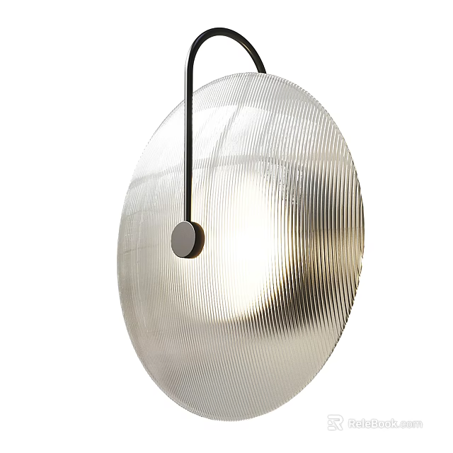 Modern Circular Metal Wall Lamp with Vertical Striped Design and Black Bracket for Interior Decor 3d model 