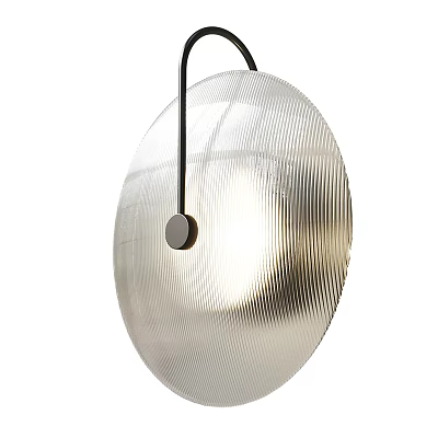 Modern Circular Metal Wall Lamp with Vertical Striped Design and Black Bracket for Interior Decor 3d model