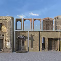 Historical Antique Entry Gates With Brick Arches And Vintage Wooden Doors