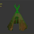Traditional Tepee Tent with Wooden Poles on Top Orange Fabric and Star Patterns for Camping