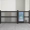 Public Facility Entrance Featuring Black Fence Gate Glass Door Pillars And Grey Floor Tiles