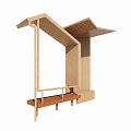 Modern Wooden Pergola With Sloped Roof Vertical Slats And Side Bench