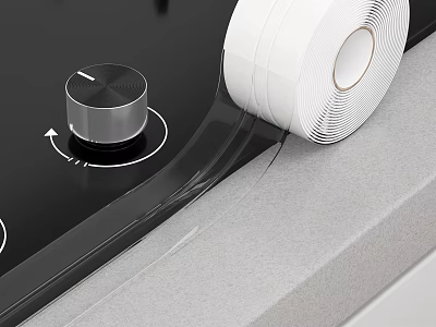 Silver Knob And White Tape Roll On Black Panel With Gray Edge And Arrow Indicator 3d model