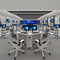 Modern Classroom With Multiple Computer Monitors Large Screens On Walls And Round Workstations