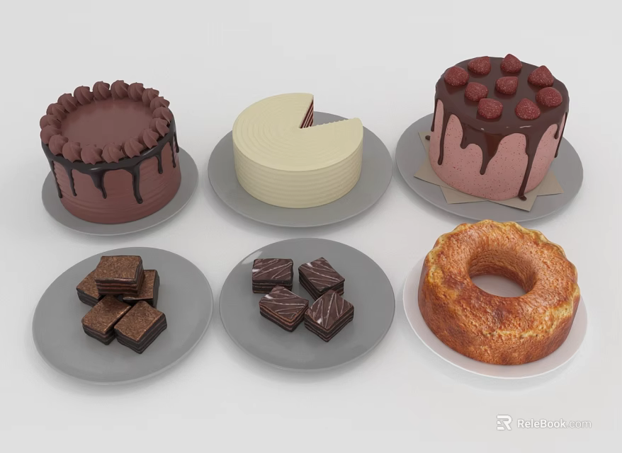 Delicious Assorted Desserts With Chocolate Cakes Cream Cakes Donut And Chocolate Pieces 3d model 