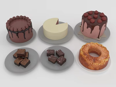 Delicious Assorted Desserts With Chocolate Cakes Cream Cakes Donut And Chocolate Pieces 3d model