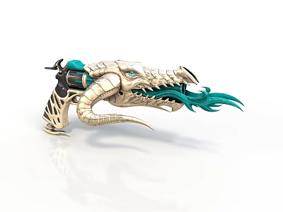 Fantasy Dragon Shaped Weapon With Golden Body Green Flame Tongue And Intricate Scales Design 3d model