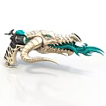 Fantasy Dragon Shaped Weapon With Golden Body Green Flame Tongue And Intricate Scales Design