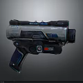 Futuristic Sci Fi Weapon With Metallic Texture Blue Lighting And Mechanical Grip Design 3d model