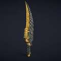 Decorative Weapon Featuring Golden Black Design Skeleton Handle and Sharp Textured Blade 3d model