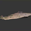 3D Model of Historic Building on Hillside With Surrounding Roads Trees and Green Areas