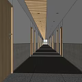 Modern Elevator Corridor Interior with Wooden Doors and Ceiling Lights 3d model