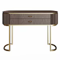 Modern Console Table With Dark Wood Two Drawers Gold Metal Frame And Curved Legs