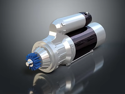 Industrial Electric Motor With Silver Metallic Body Blue Gear And Shiny Cylindrical Structure 3d model