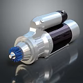 Industrial Electric Motor With Silver Metallic Body Blue Gear And Shiny Cylindrical Structure