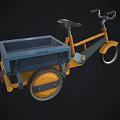 Kids Tricycle With Yellow Frame Blue Cargo Box Black Seat Handlebar And Wheels