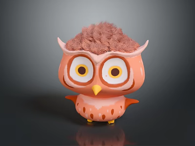 Cute Pink Owl Plush Toy With Big Eyes Yellow Beak Fluffy Hair And Orange Spots 3d model
