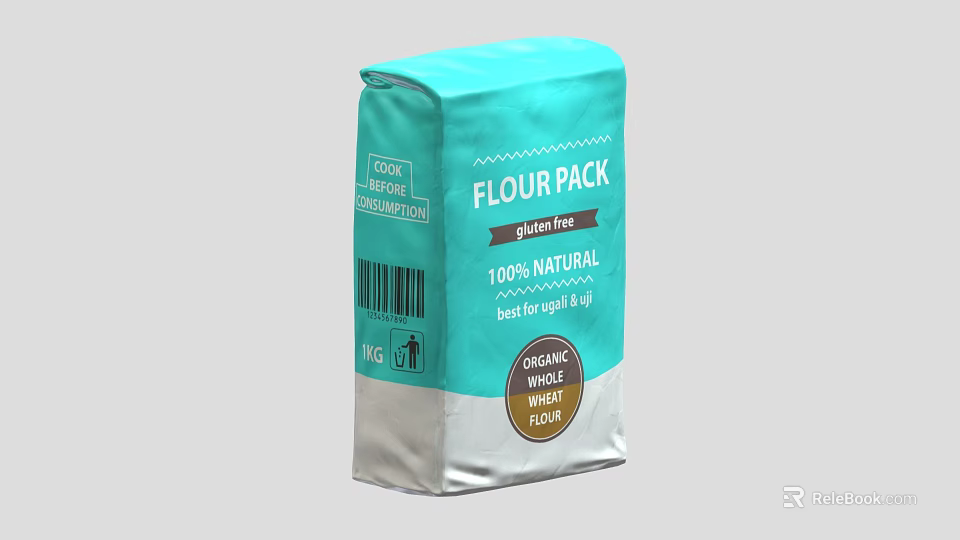 Gluten Free 100% Natural Original Wheat Flour Pack With Blue Gray Packaging Design 3d model 