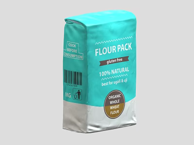 Gluten Free 100% Natural Original Wheat Flour Pack With Blue Gray Packaging Design 3d model