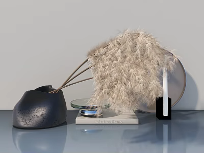 Modern Hinged Door Interior With Black Vase White Pampas Grass And Gray Table Decor 3d model