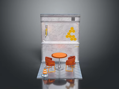 Modern Grey Bookcase With Yellow Decorative Elements And Simple Design For Home Study 3d model